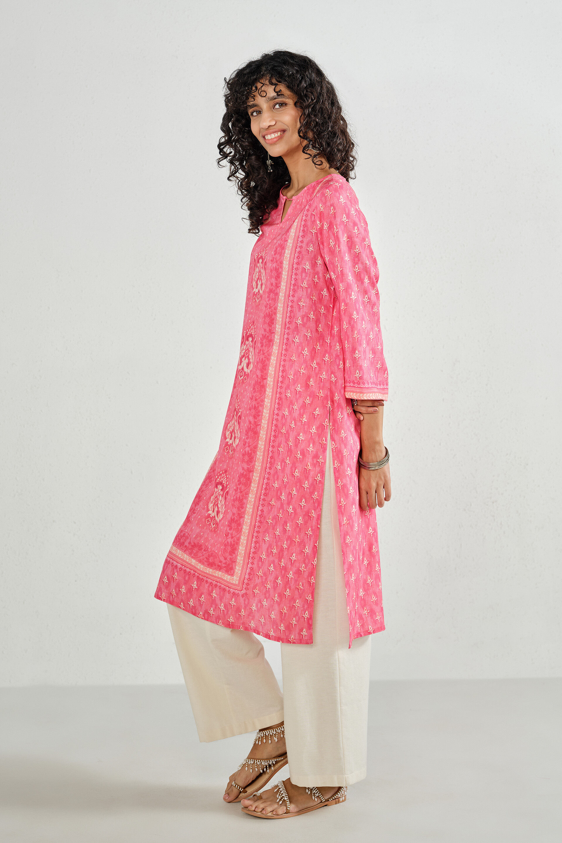Blush Pink Placement Print Kurta, Blush, image 4